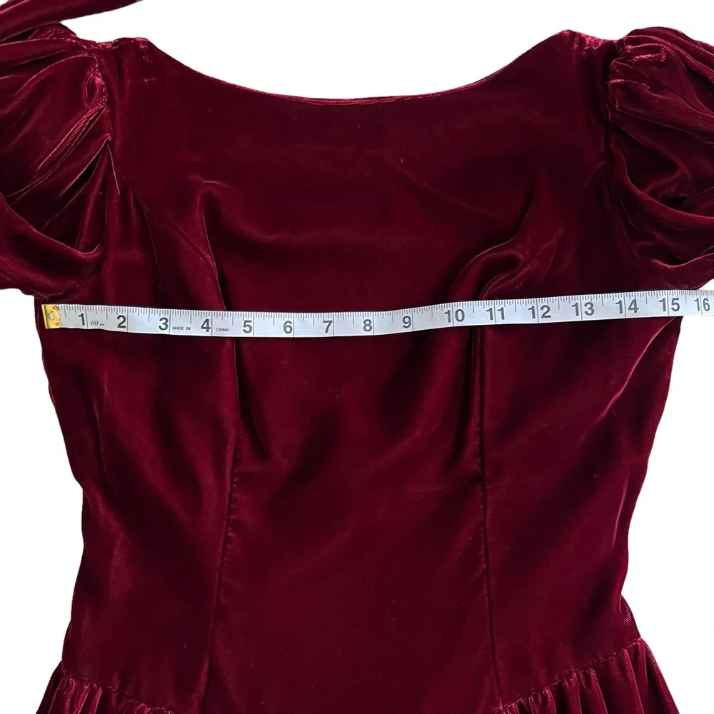 Vintage ILGWU 1980's Wine Velvet Bow V Back Party Dress Union Made Women's Sz 6 - Picture 12 of 16